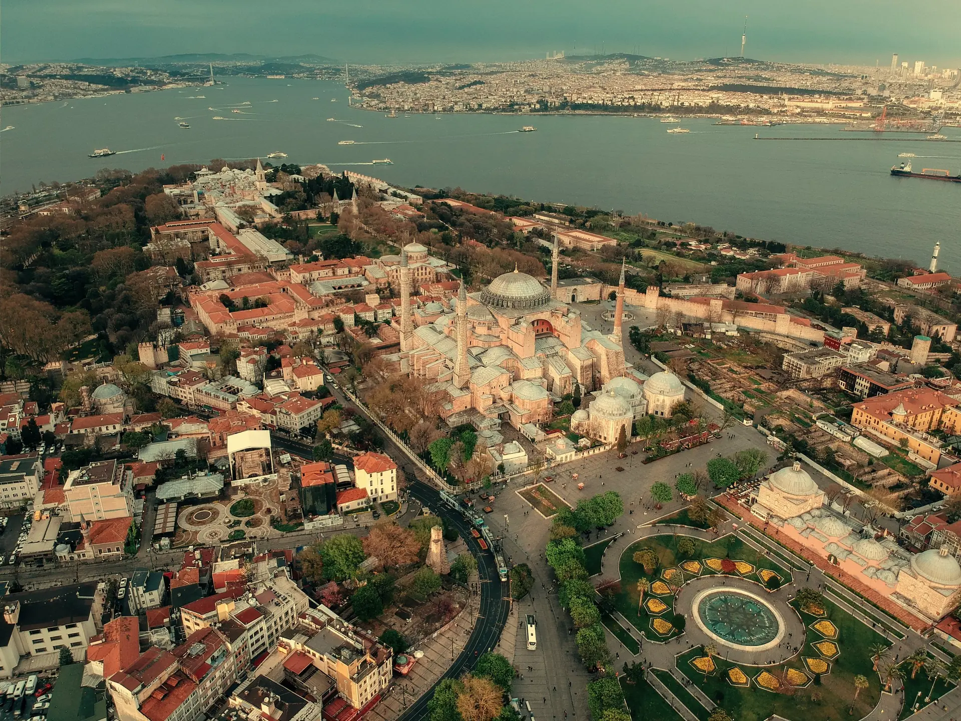 Istanbul from above: Hagia Sophia and the Bosphorus